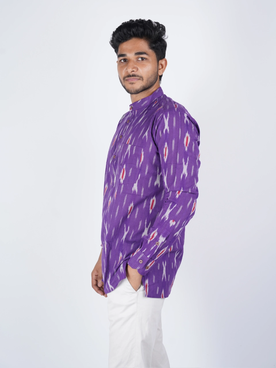 Ikat Cotton Short Kurta Purple