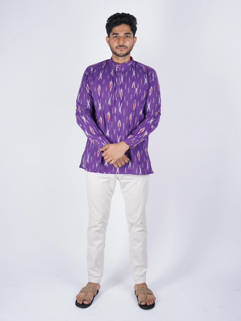 Ikat Cotton Short Kurta Purple