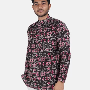 Men’s Handcrafted Kalamkari Cotton Short Kurta Black & Maroon Traditional Wear - Image 2