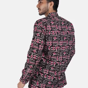 Men’s Handcrafted Kalamkari Cotton Short Kurta Black & Maroon Traditional Wear - Image 3