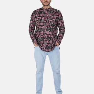 Men’s Handcrafted Kalamkari Cotton Short Kurta Black & Maroon Traditional Wear - Image 5