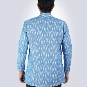 Men’s Handwoven Ikat Cotton Kurta Carolina Blue, Full Sleeves, Traditional Ethnic Wear for Festivals & Casual Events - Image 3